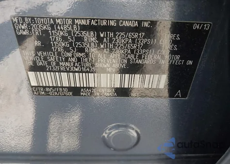 2013 Toyota Rav4 Le z USA, uszkodzony, nr VIN 2T3ZFREV3DW016435